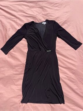 Calvin Klein Wrap Front Little Black Dress 3/4 Sleeve Size 4